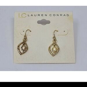 LC Lauren Conrad Gold Crystal Teardrop Dangle Earrings